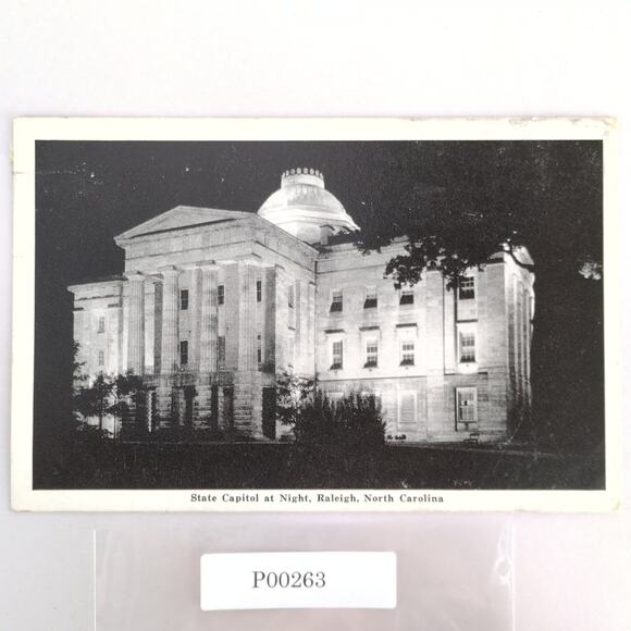 Vintage Postcard 1944 State Capitol at Night Raleigh North Carolina NC B&W - Picture 1 of 2